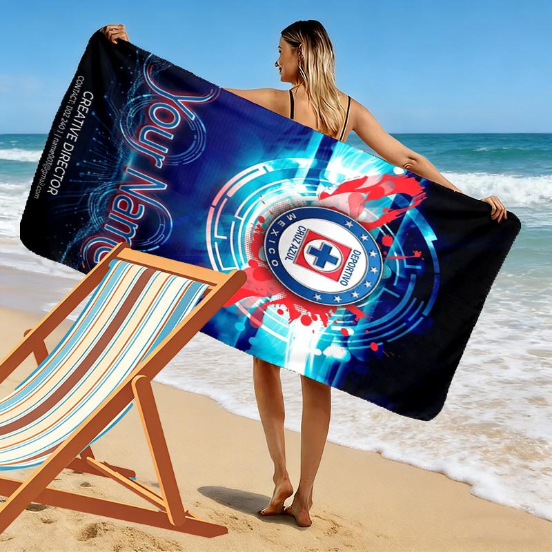 Name Custom Cruz Azul Print Beach Towel, Large Soft Quick Dry Towel for Beach Camping Swimming