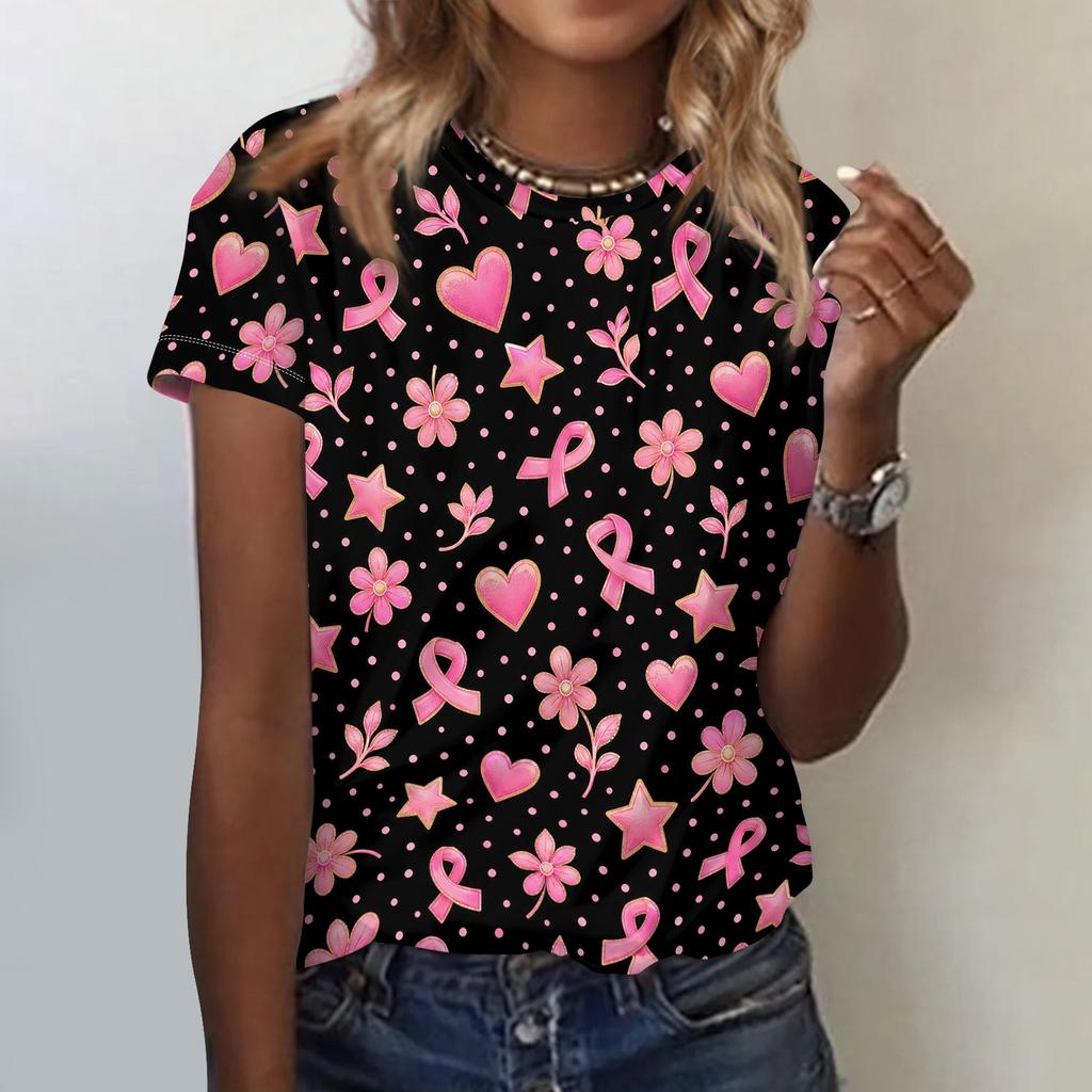 Dames Mode Casual Ronde Hals Borst Print T-shirt