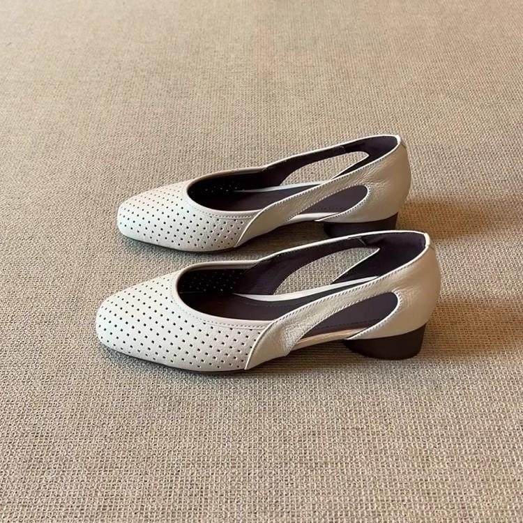 Super Soft Sheepskin~ French Cool Single Shoes Women's Square Head Hollow Hole Shoes Retro Shallow Mouth Hollow Breathable Mary Jane Shoes
