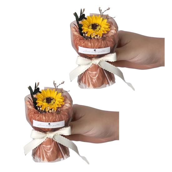 1/2Pcs Mini Fake Rose Bouquet Handcrafted Artificial Sunflower Floral Decoration Valentine's Day Anniversary Birthday Romantic Gift for Women Wife