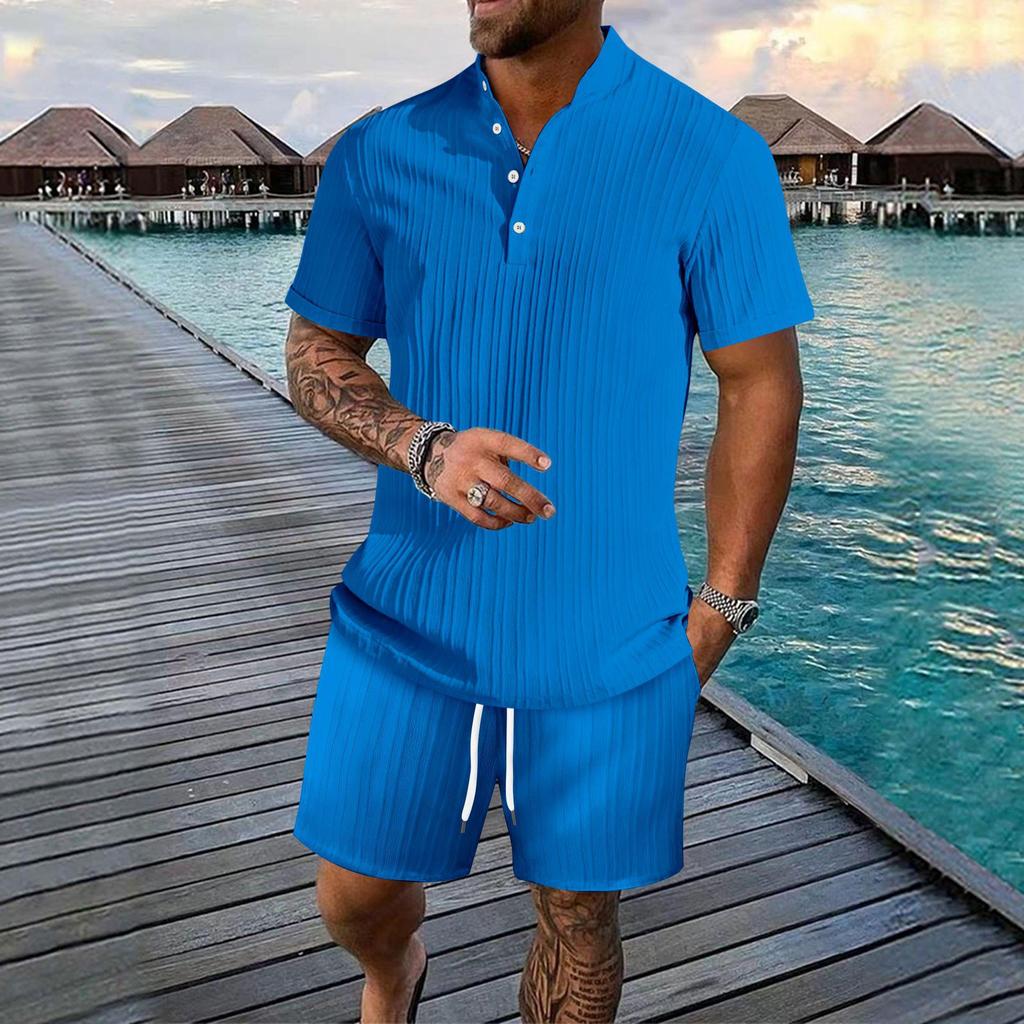 2024 European & American Men's Casual Summer Beach Set: Loose Short Sleeve Shirt & Shorts