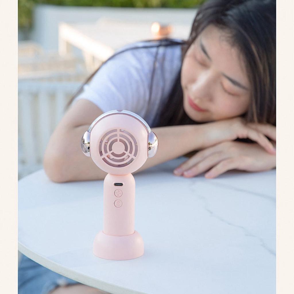 Tragbarer Hand-Sprühnebel-Ventilator Niedlicher Cartoon USB Wiederaufladbarer Persönlicher Ventilator für Draußen Drinnen Pink