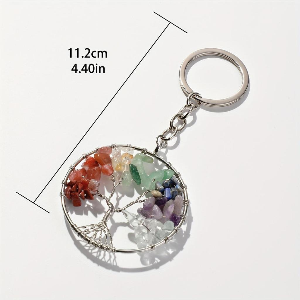 Vintage Crystal Tree of Life Keychain with 7-Color Gravel