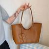 Vintage Woven Leather Tote Bag With Matching Pouch Large Capacity Shoulder Bag For Work Daily Commute Retro Casual Underarm Bag
