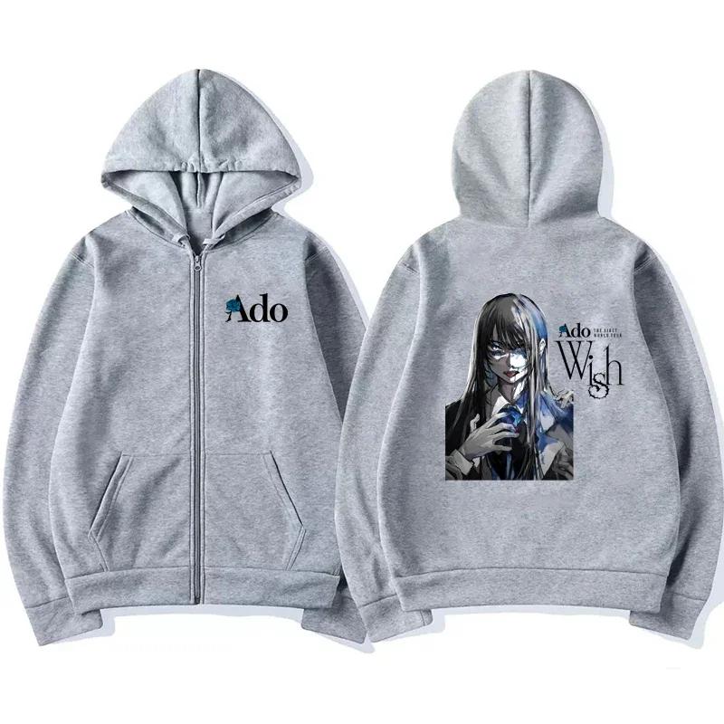 Ado Graphic Zipper Hoodies Autumn Winter Men Women Casual Fashion Harajuku Y2K Fleece Long Sleeve Zip-Up Hoodies Sweatshirt