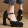 Chunky High Heels Suede Soft Leather Women's Platform Thick Sole Pointed Toe Pumps for Women Office Ladies Daily Footwear Size34