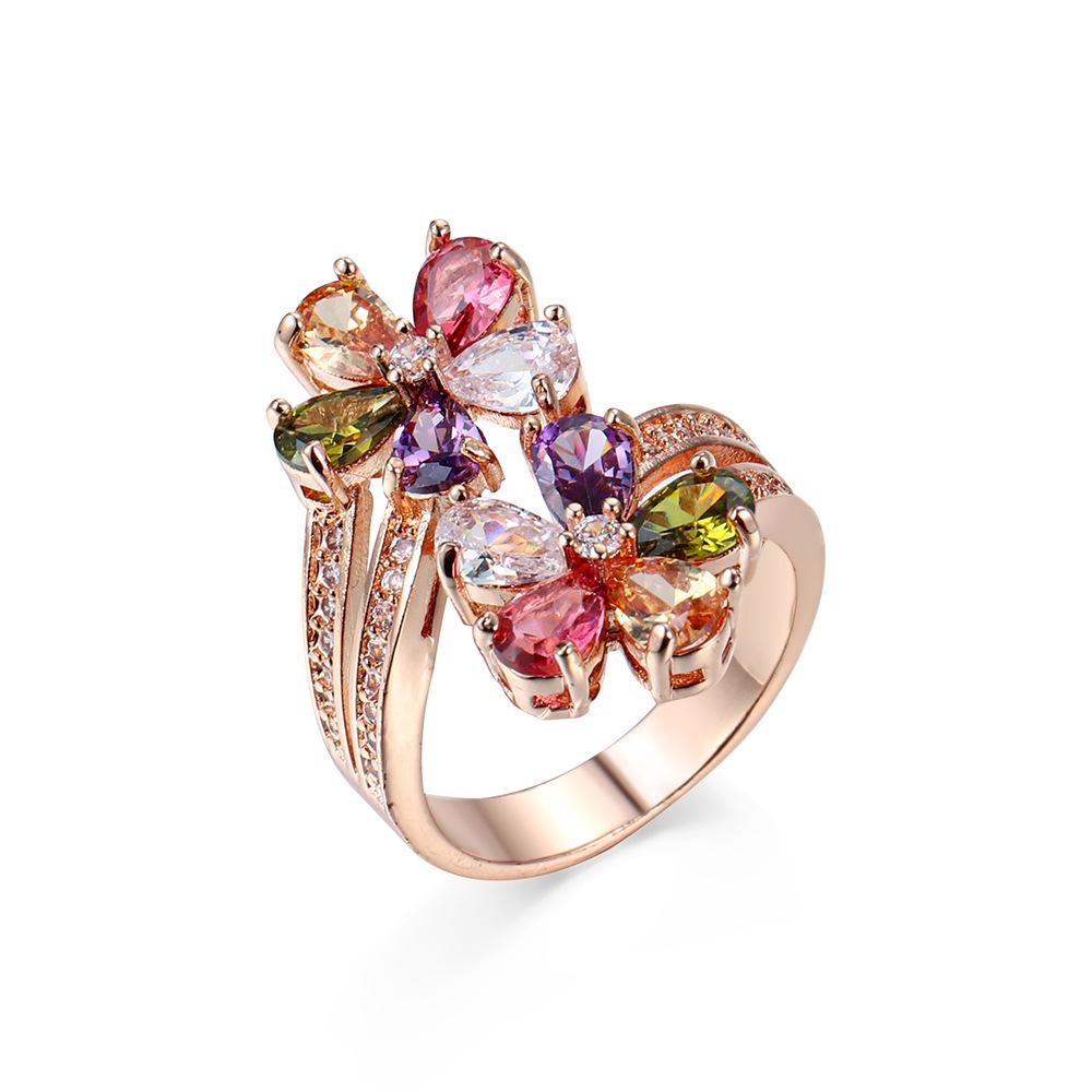 European & American Fashion Women's Colorful Zircon Flower Ring