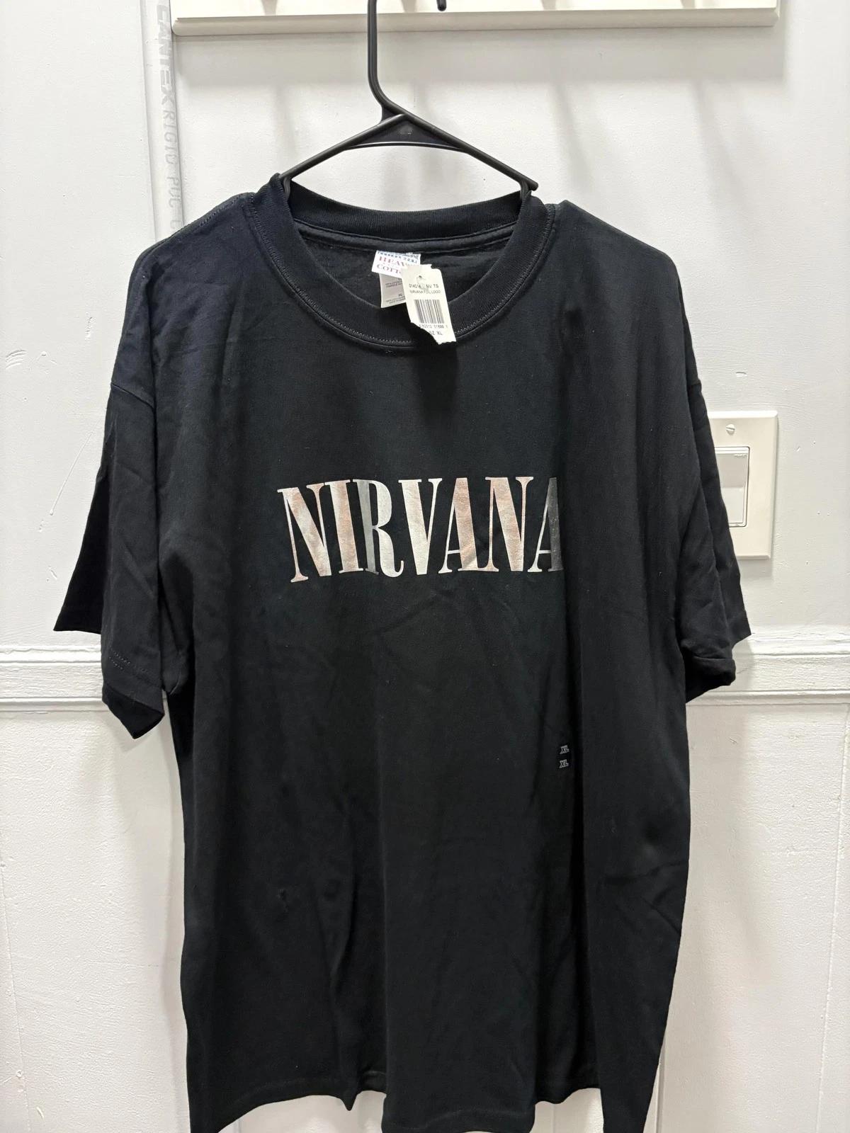 

Vintage Nirvana Shirt Mens XL Black Foil Logo Band Tee 90s Kurt Cobain 3XL