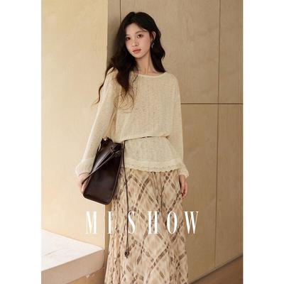Mishow Women's Relaxed Knit Long Sleeve Top with Belt