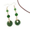 Green National Style Safety Buckle Dangle Earrings