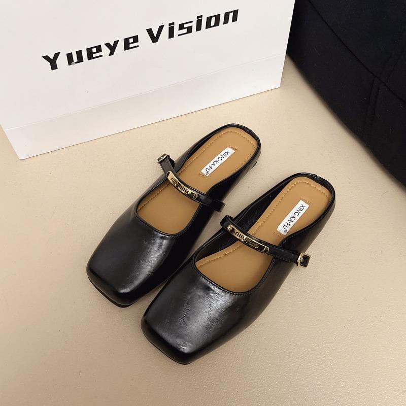 Baotou Half Slippers Women's Summer Outer Sandals Summer New Square Head Flat Sole Single Shoes Soft Sole Shoes