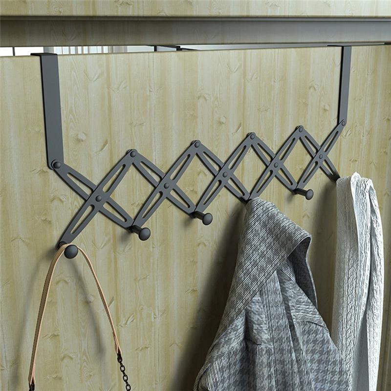 Over The Door Hooks Retractable Stainless Steel Over The Door Hanger Expandable Towel Coat Rack Hanging Four Hooks 1 PCS