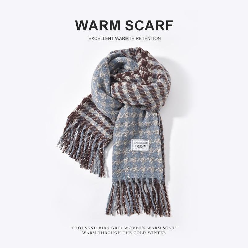 Herren Winterschal im koreanischen Stil mit Karomuster und Quaste