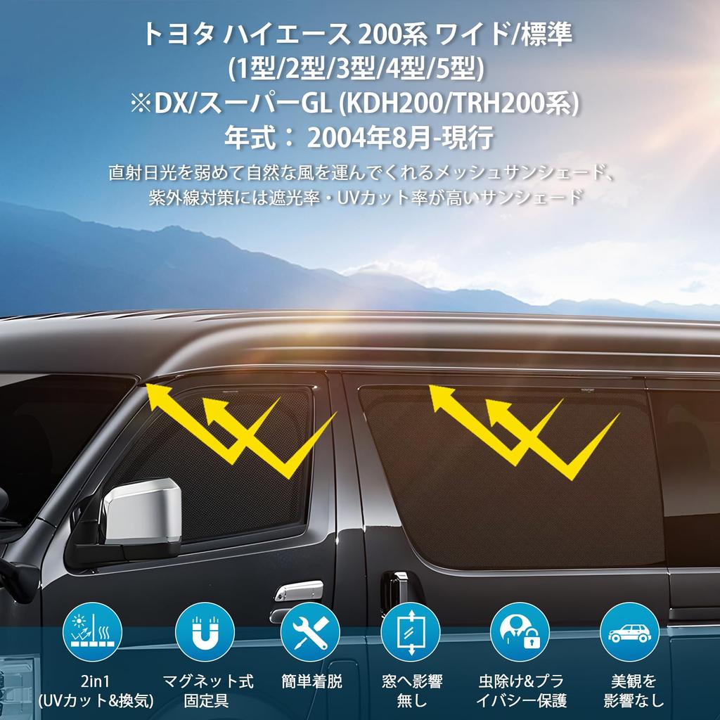 Hiace 200 Series Mesh Curtain Sunshade Blackout Ventilation HIACE 200 Side Curtain Sunshade Insect Repellent Magnet Car Shade Ventilation UV