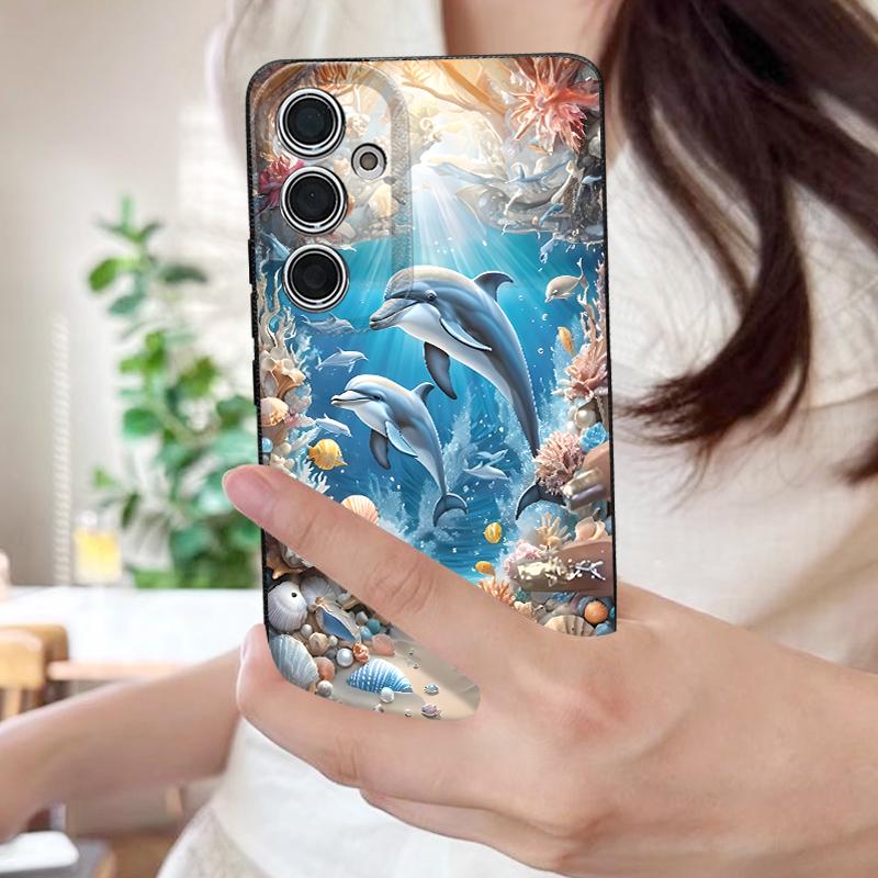 Starry Sea Dolphin Adventure Case For Samsung S26 S25 S24 Ultra S23 S22 S21 FE A15 A16 A17 A35 A36 A37 A54 A55 A56 A57 5G Leather Texture Cover