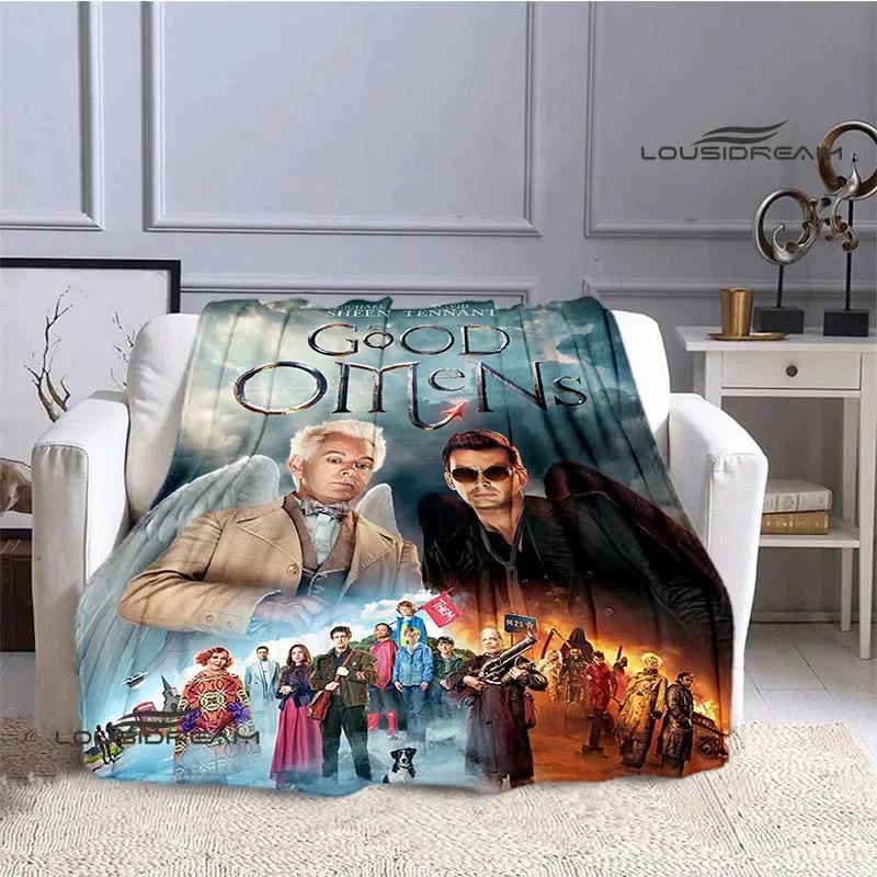 Manta estampada de la película Good Omens para niños, cálida, bonita, de franela, suave, cómoda, para el hogar, viajes, cama, regalo de cumpleaños