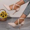Sexy High-heeled Sandals with Pointed Toe, Elegant Summer Leather Slip-on Platform Heels, Evening Dress Strapless Women's Shoes