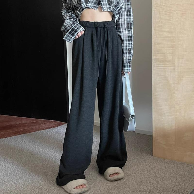 Petite High-Waisted Wide-Leg Sweatpants for Women - Autumn/Winter, Drape Style, Floor-Length, Small Size, Soft, Casual, 145XS.