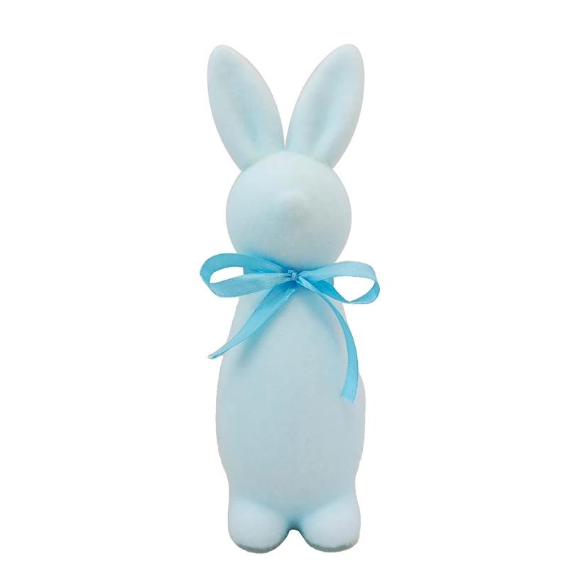 Standing Easter Bunny Decor with Bow Flocked Rabbit Figurine - Premium Material Craft Cute Design Festive Atmosphere Decoration