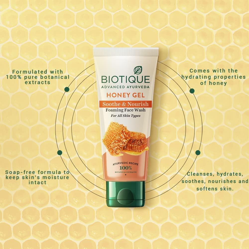 Biotique Honey Gel Foaming Face Wash 100ml | Soap Free Hydrating Cleanser | Reduce Dryness | 100% Botanical Extracts | All Skin Types