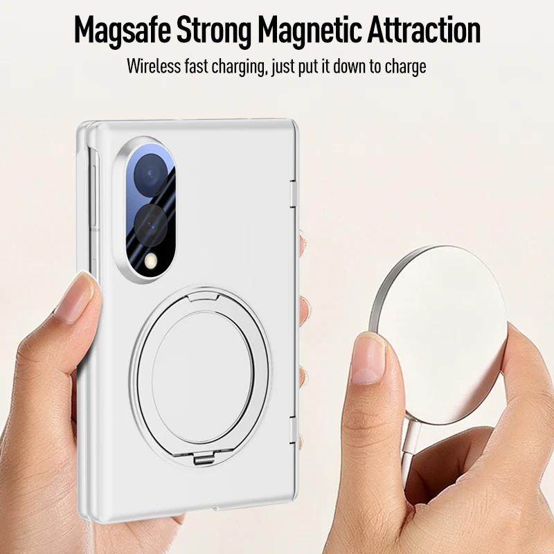 Für Samsung Galaxy Z Fold 8 Federgelenk Faltbare Hülle mit Magnetischem Ring Metallhalter Gehärtete Glasfolie Vollschutzhülle