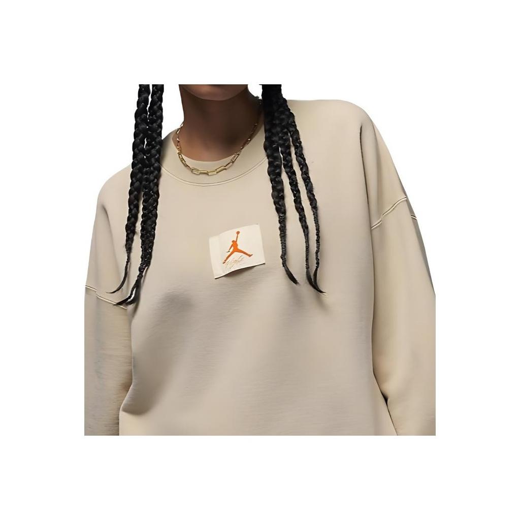 Jordan Pure Color Logo Print Back Graphic Crew Neck Sweatshirt Women Tops Khaki DV7014-206