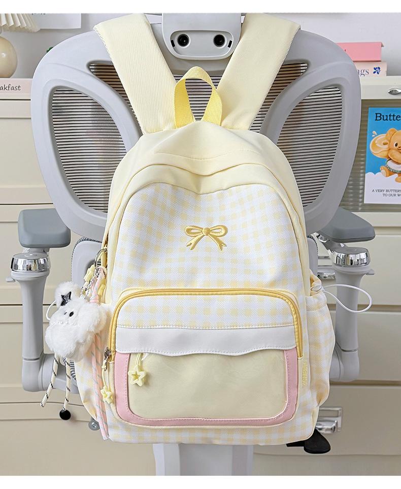 Schoolbag Japanese new high-value cute plaid bow backpack soft huhu sweet little fairy travel small backpack