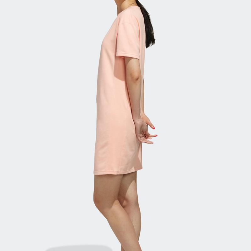 Adidas Neo C Plus Dress Solid Color Letter Print Sports Casual Breathable Round Neck Short Sleeve Dress Women Dresses Pink EI4702