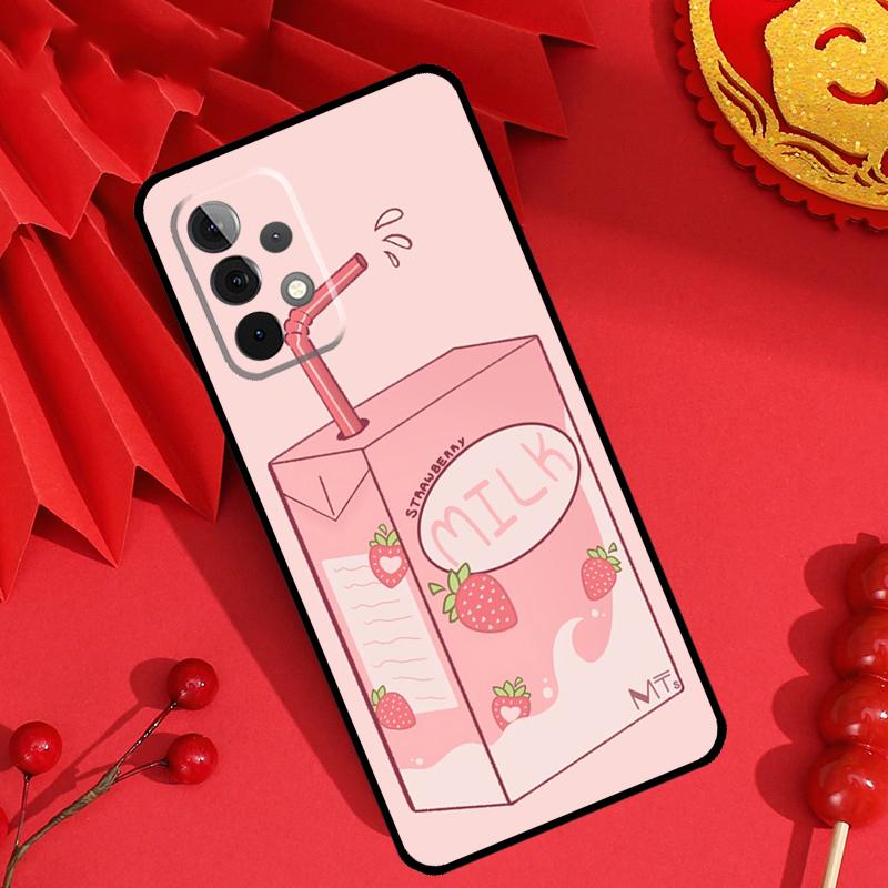 Cute Strawberry Milk Box Case For Samsung Galaxy M34 M54 M32 M52 M15 M11 M12 M13 M14 M06 M16 M36 M56 M31 M53 M35 M55