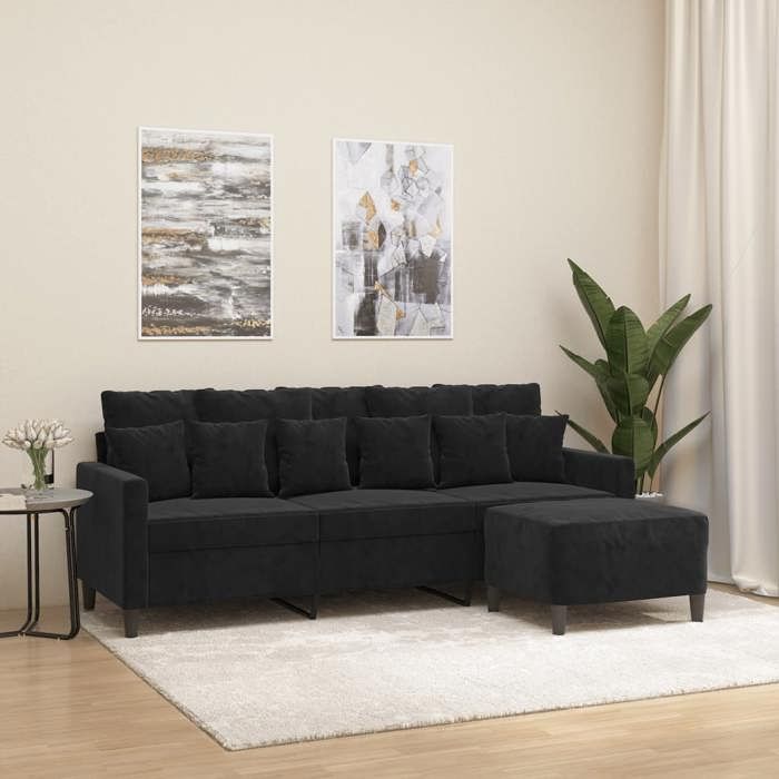 VidaXL Canapé à 3 places avec repose-pieds Noir 180 cm Velours, canapé, canapé avec repose-pieds, canapé trois places, 3201112