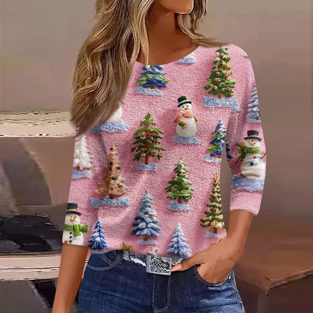 3/4 Sleeve Shirts For Women Print Graphic Tees Blouses Casual Plus Size Basic Tops Pullover