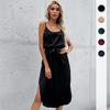 Spring and Summer 2026 Women's New Skirt Solid Color Casual Split Suspender Dress