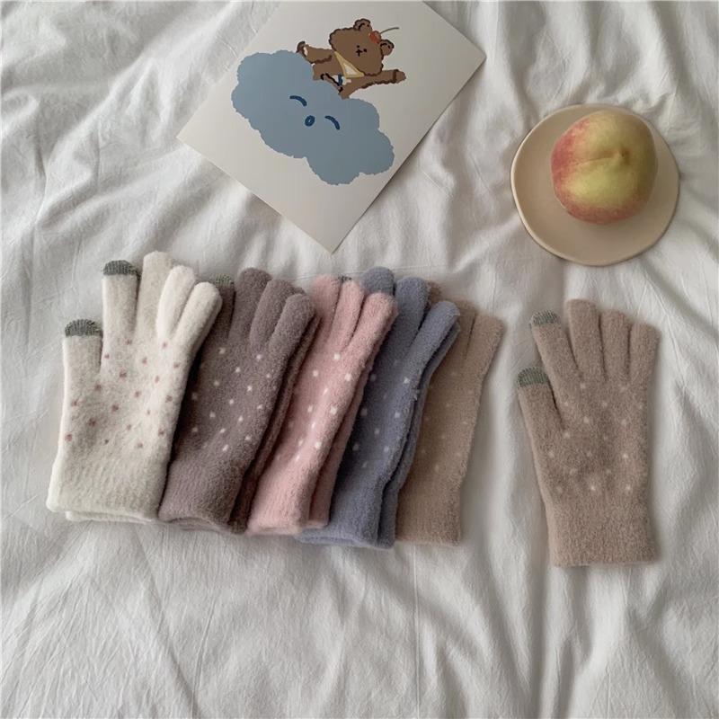 Adorable Knitted Wool Gloves with Touchscreen Functionality Warm Fleece-lined Cycling Gloves