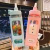 700ml Square Plastic Water Bottles Creative Summer Straw Bottle Outdoor Sport Shaker Travel Tea Juice Milk Portable Drink Bottle