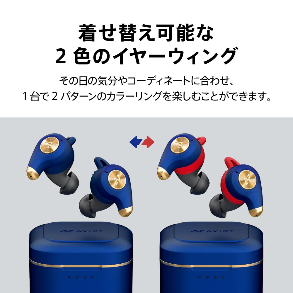 AVIOT TE-D01q2 Wireless Earbuds, Noise Cancelling, Interchangeable Ear Wings, True Wireless, Bluetooth 5.2, with Mic, Single Ear Mode, 34 Hours of