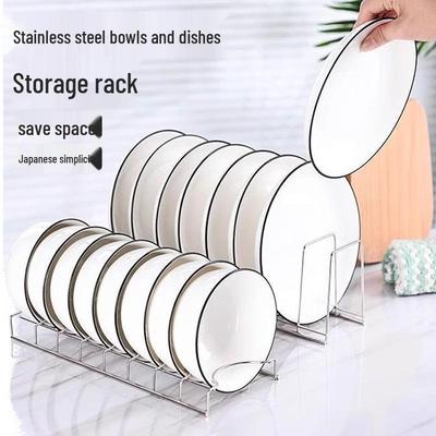 Stainless Steel Bowl & Dish Storage Rack - Kitchen Organizer & Plate Holder