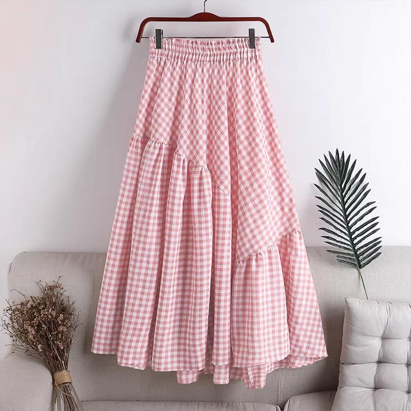 ZANZEA Women Casual Elastic Waist Loose Grid Print Skirts