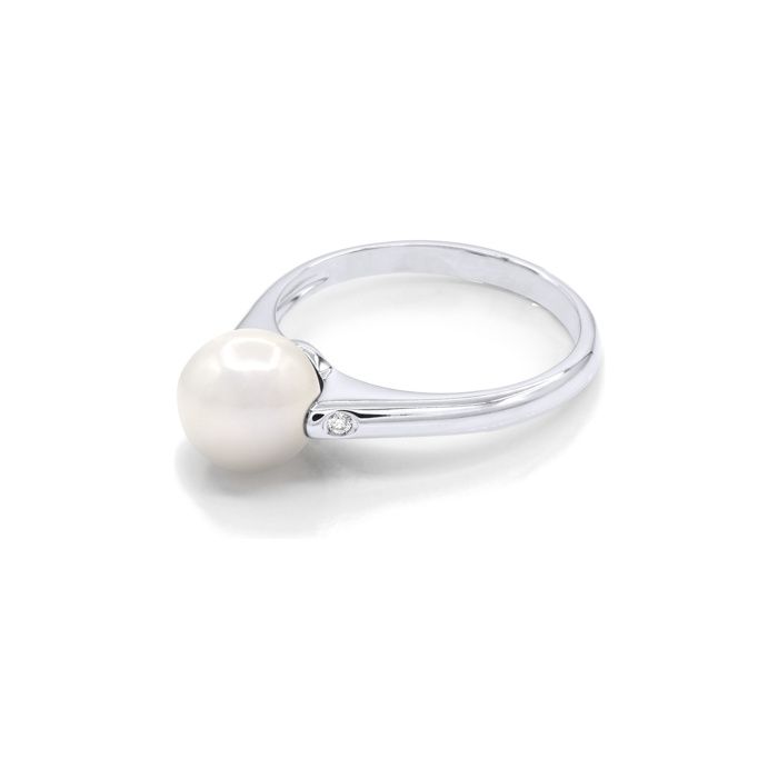 Ring - Pearls & Colors - 8-9 Mm Round - White Pearl - White Gold 375/1000 - AAA+ Quality - Diamond - Woman