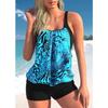New Summer Women's Solid Color Lily Printed Tank Top and Quadrangle Pants Two Piece Swimwear Lace Up Sexy Beach Set S-6XL
