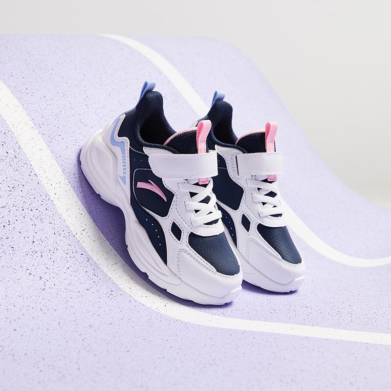 Anta Kids Synthetic Leather Fashion Versatile Lightweight Shock Absorbing Low Top Running Shoes Kids Sneakers Blue White Red A22449977N-2