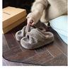 Grape Mother of the Same Style, Fluffy Cross Belt Splicing Warm Casual Style Thick-bottomed Slippers Women's 2025 Autumn and Winter New Models