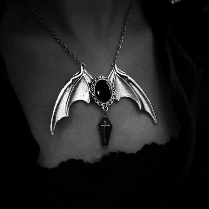 Red Gothic Vampire Bat Pendant Necklace