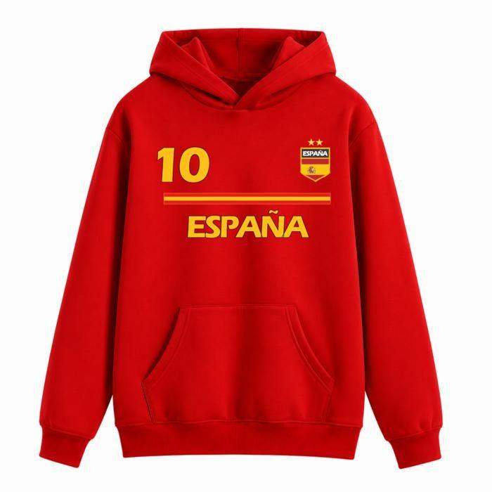 Sweat à Capuche Enfant Rouge - Espagne 2 Étoiles N°10 - Rouge