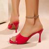 Plus Size 2025 New Open Toe Women's Slippers Square Toe Thin Heels Sandals Summer Classics Solid Party Dress Slippers