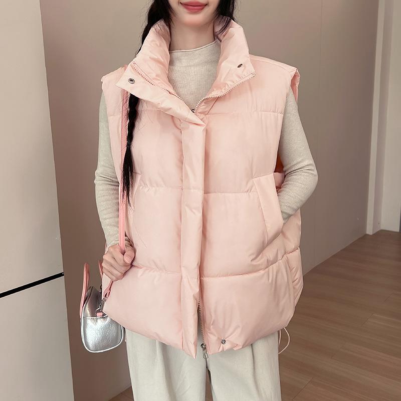 

Новая женская легкая куртка без рукавов со стойкой, однотонная, утолщенная теплая спортивно-повседневная свободная куртка-фонарик из хлопка XXL розовый