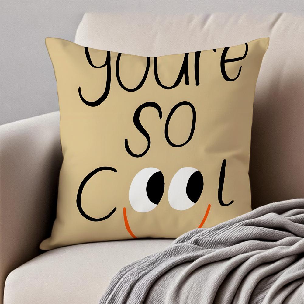 Cute English Letters Cushion Cover Pillowcase Antidustmite Invisible Zipper Short Plush Sofa Cushion