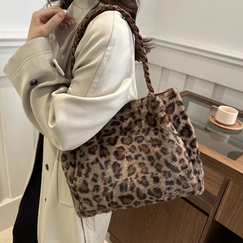 Retro Leopardendruck Tragetasche Große Kapazität Lässig Vielseitig Pendler Umhängetasche Herbst Winter Neuer Stil Beuteltasche