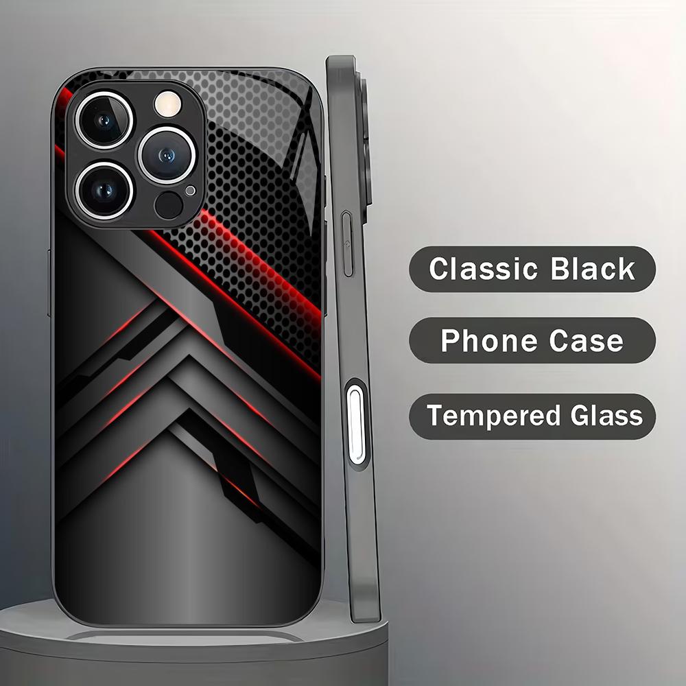 

Fashion geometric pattern tempered glass phone case suitable for iPhone 17 16 15 14 13 12 11 Pro/Max/Plus anti drop back cover iPhone 17ProMax