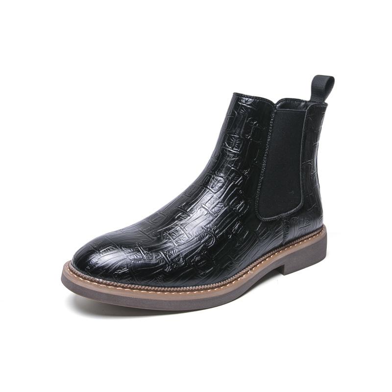 Martin Stiefel Herren Herbst Britischer Stil High-Top Lederschuhe Herren Chelsea Stiefel große Größe Britisches Steinmuster Trend Lederstiefel