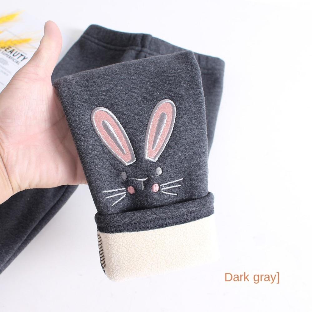 Winter Girls' Fleece-Lined Thickened Leggings Pure Cotton Children's Fall/Winter Pants Cartoon Rabbit Embroidered Baby Long Pants